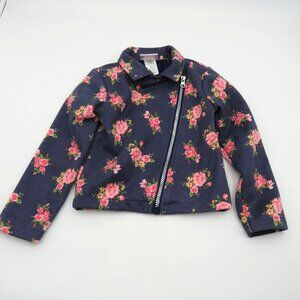 Little Lass Jacket‎ Girls Size 4T Navy Blue Floral Moto Exposed Zipper
